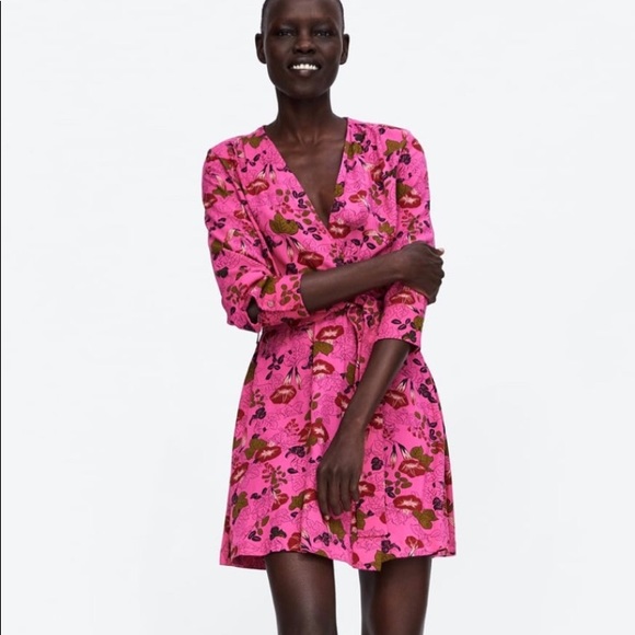 zara floral print wrap dress